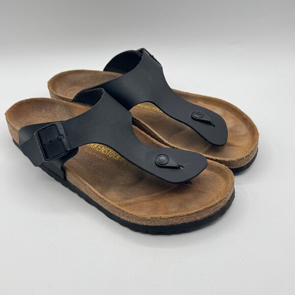 Birkenstock Gizeh Regular Fit Birko-Flor Black Leather Mens Size 43 - Picture 1 of 6